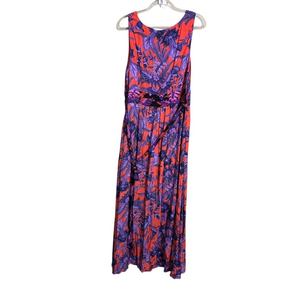 New Anthropologie Maeve Macie Maxi Dress Sz 12 Floral Purple Red V-Neck NWT - Picture 5 of 7